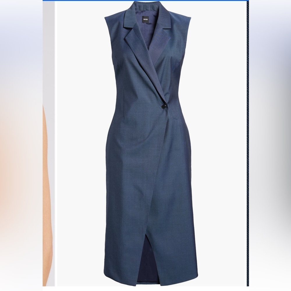 Boss Delibea Button Front Virgin Wool Dress in Indigo Size 2